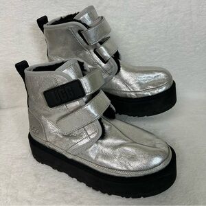 Ugg Kids Girls Boots Size 3 Silver Neumel Platform Metallic Leather